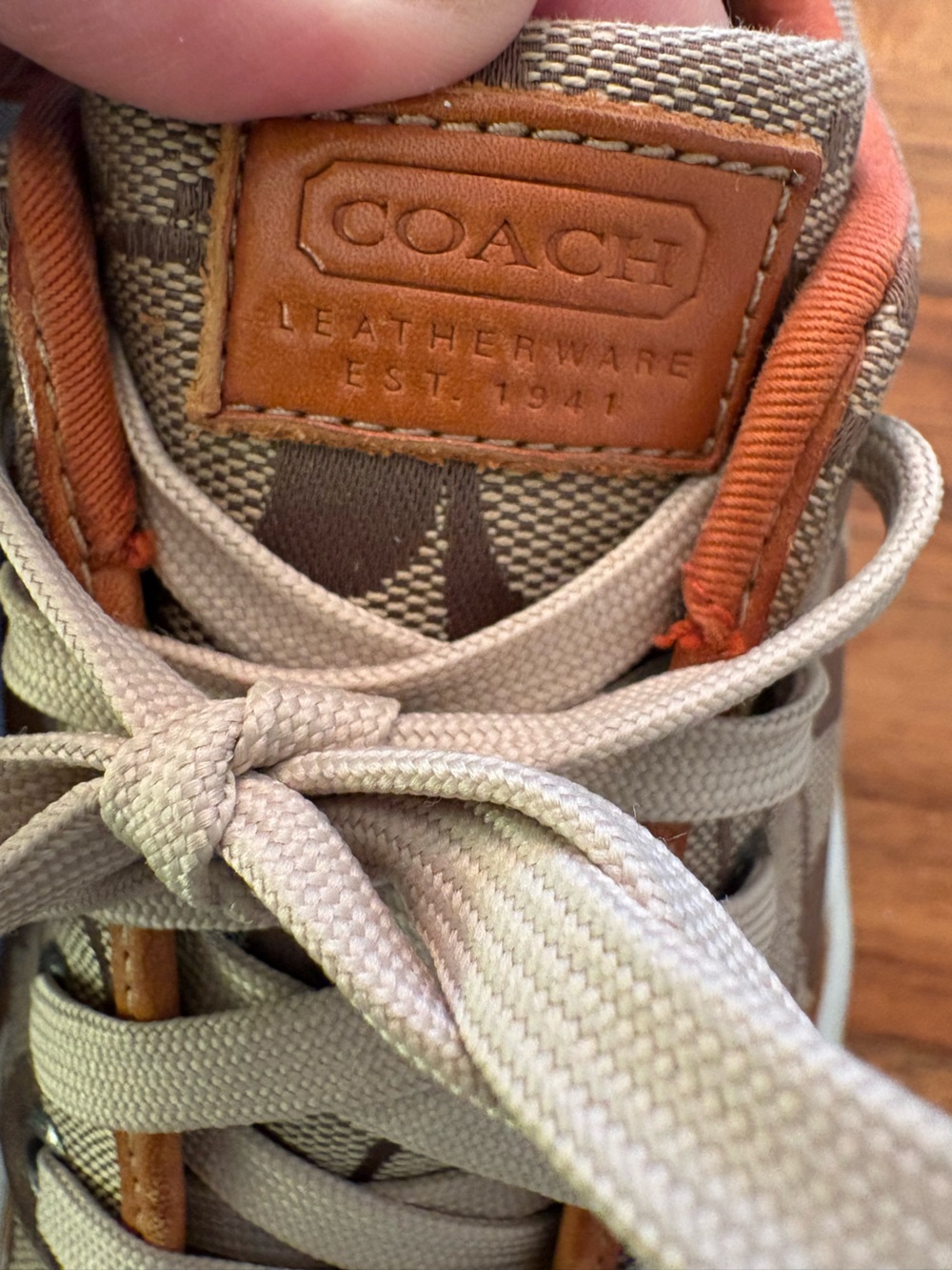 Size 7 Coach Tan/Brown Signature Canvas designer Sneakers with White Toe womens - Picture 3 of 11
